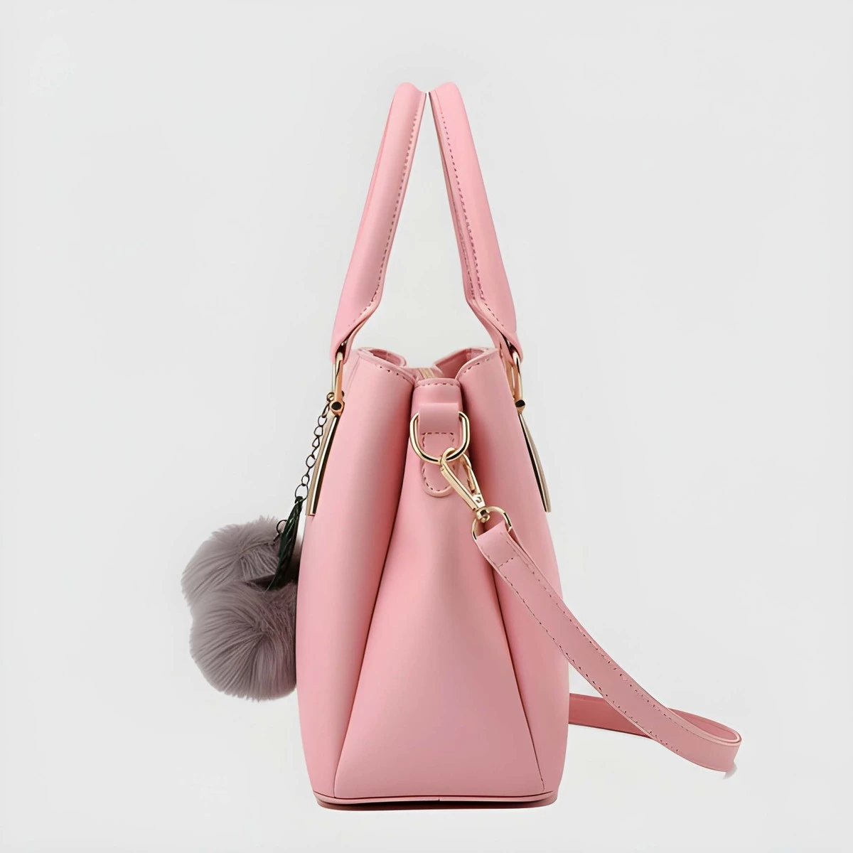 Premium Quality Women's Stylish PU Leather Handbag - Light Pink Smooth Tote view 5