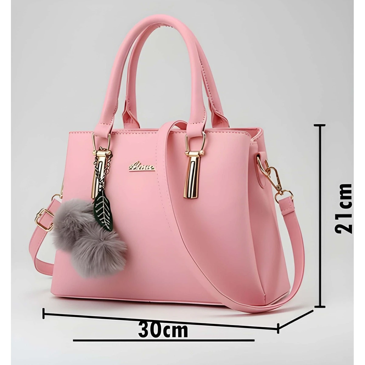 Premium Quality Women's Stylish PU Leather Handbag - Light Pink Smooth Tote view 2