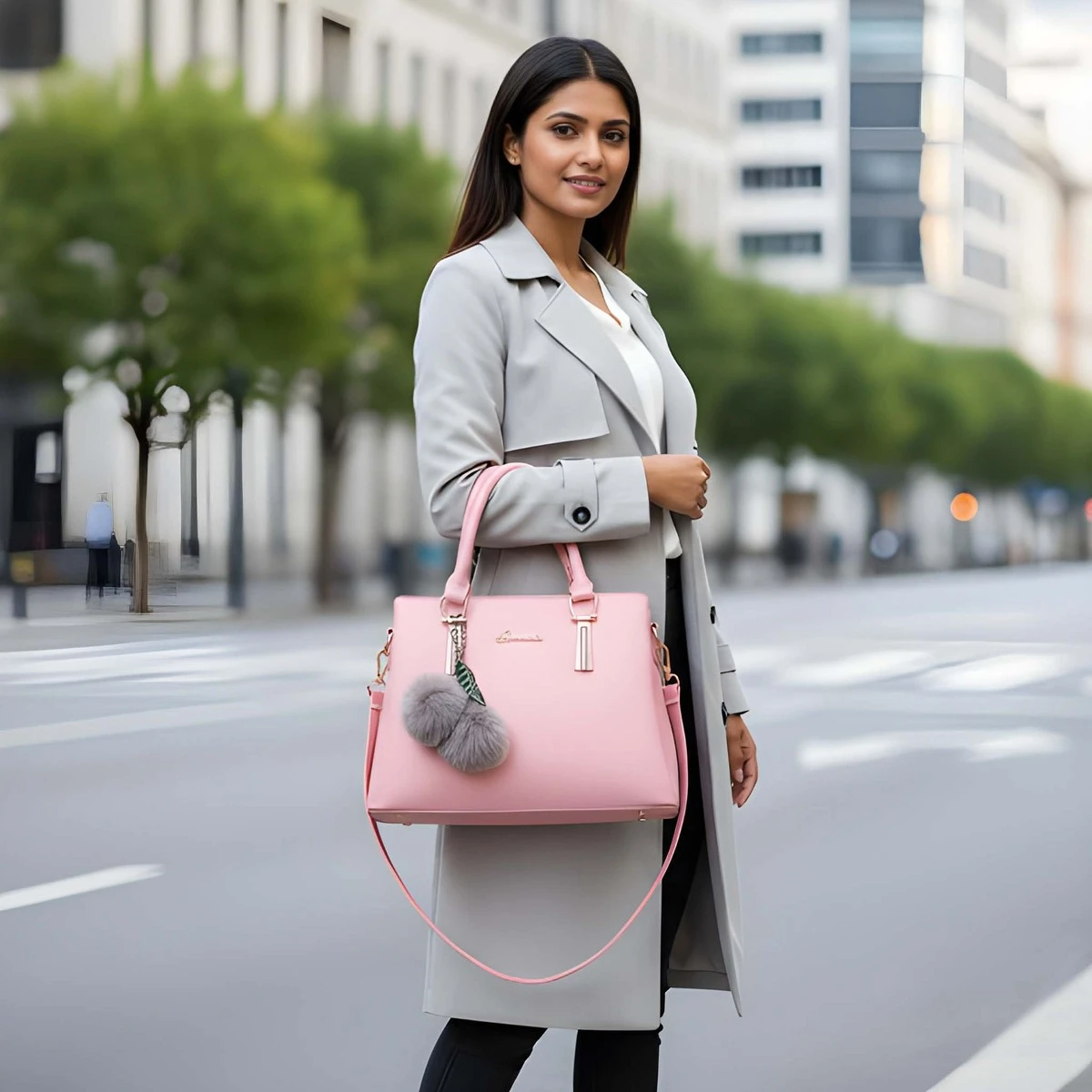 Premium Quality Women's Stylish PU Leather Handbag - Light Pink Smooth Tote view 4