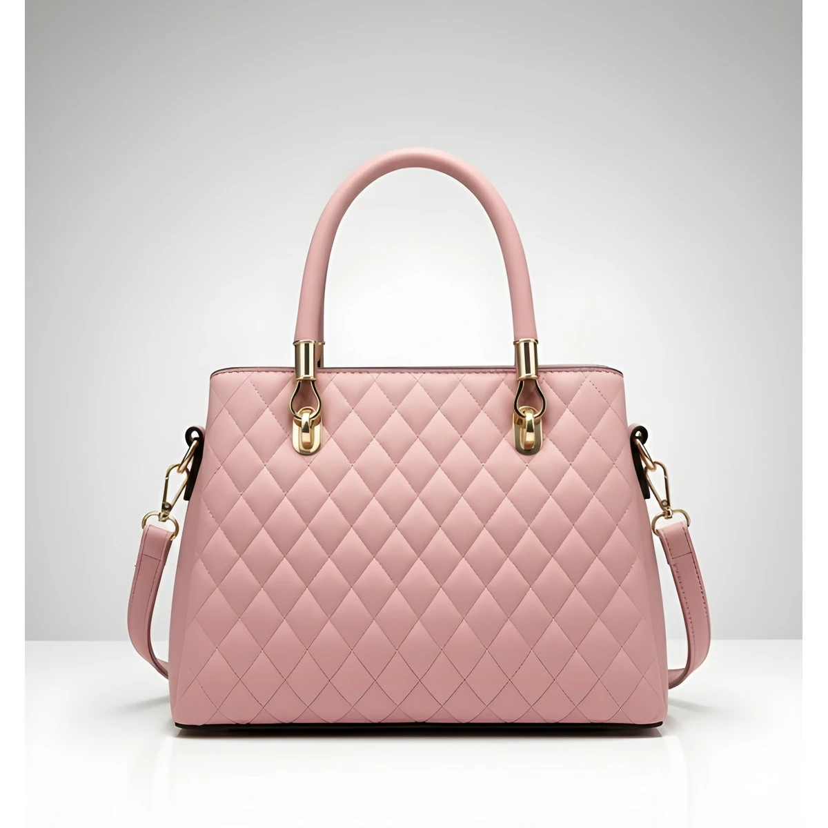 Premium Quality Women's Stylish PU Leather Handbag - Pink Quilted Tote view 5