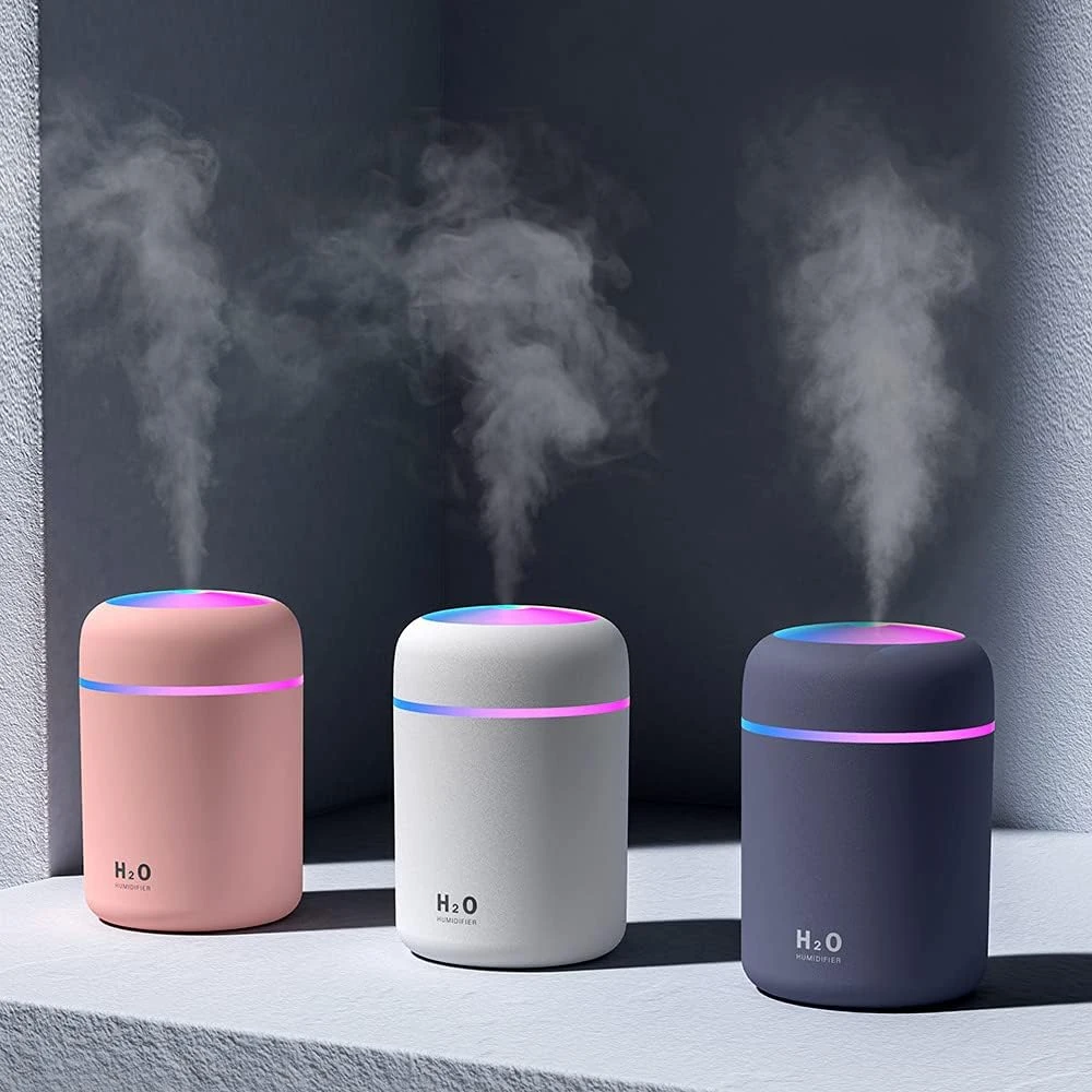 Humidifiers With Colorful Light For Room, Bedroom, Office, Car (Grey), 300 ML view 1
