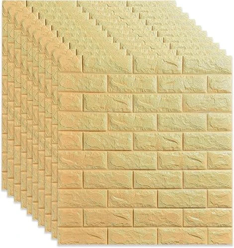 3D PE Foam Wall Panel Sticker – Waterproof Beige Wallpaper - 70x77cm, Waterproof view 1