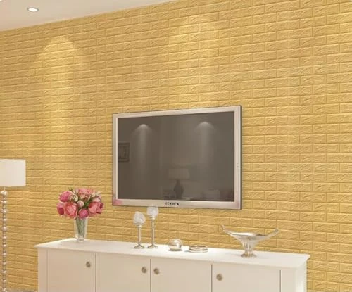 3D PE Foam Wall Panel Sticker – Waterproof Beige Wallpaper - 70x77cm, Waterproof view 2