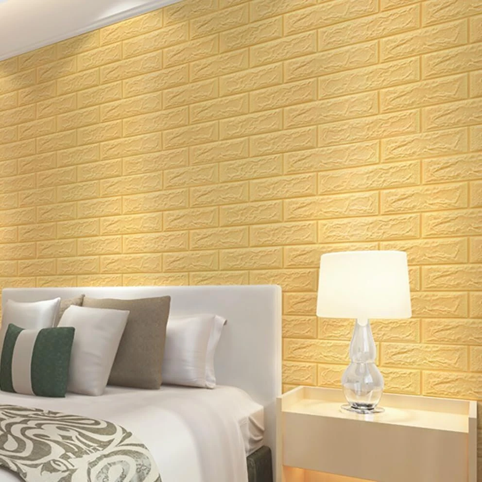3D PE Foam Wall Panel Sticker – Waterproof Beige Wallpaper - 70x77cm, Waterproof view 3