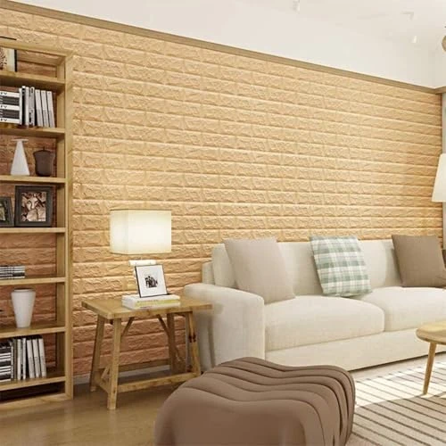 3D PE Foam Wall Panel Sticker – Waterproof Beige Wallpaper - 70x77cm, Waterproof view 4
