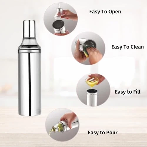 Easy Pour Stainless Steel Oil Dispenser - 1 Litre, Silver, Stainless Steel view 3