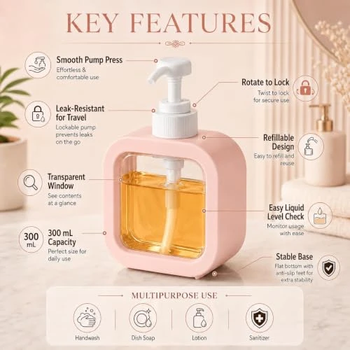 Soap Dispenser - Pack of 2, Pink, Plastic view 7
