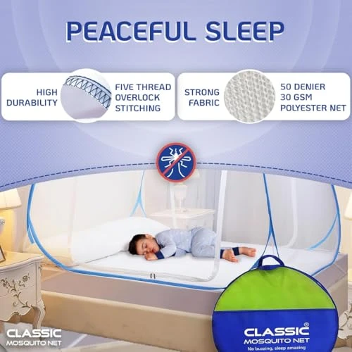 Mosquito Net Double Bed King Size - White, Blue, Foldable view 4