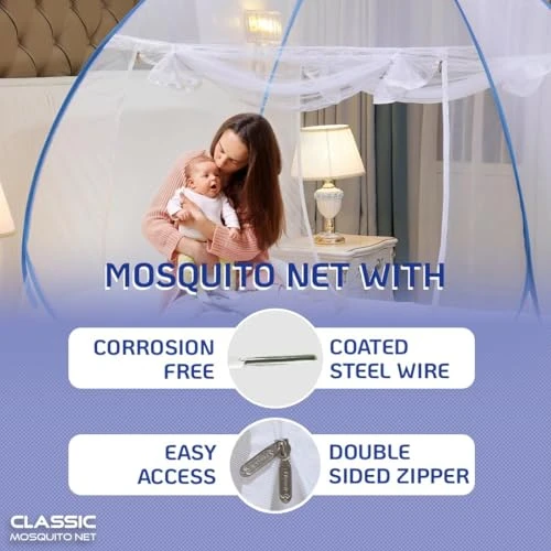 Mosquito Net Double Bed King Size - White, Blue, Foldable view 5
