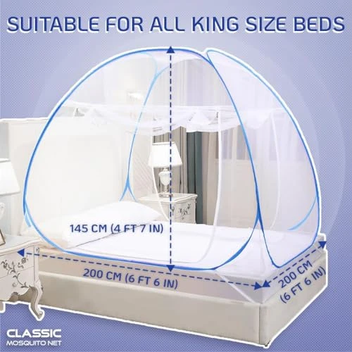 Mosquito Net Double Bed King Size - White, Blue, Foldable view 6