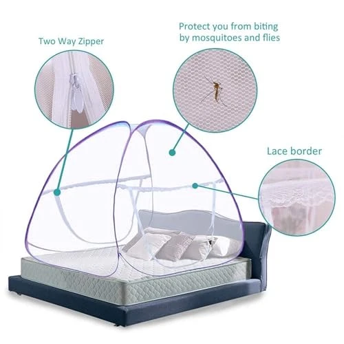 Mosquito Net Double Bed King Size - White, Blue, Foldable view 7