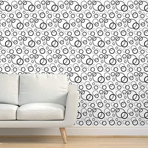 Black Grey Circles Wallpaper - 200 X 45 CM, Black, Grey view 3