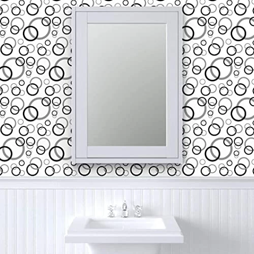Black Grey Circles Wallpaper - 200 X 45 CM, Black, Grey view 6