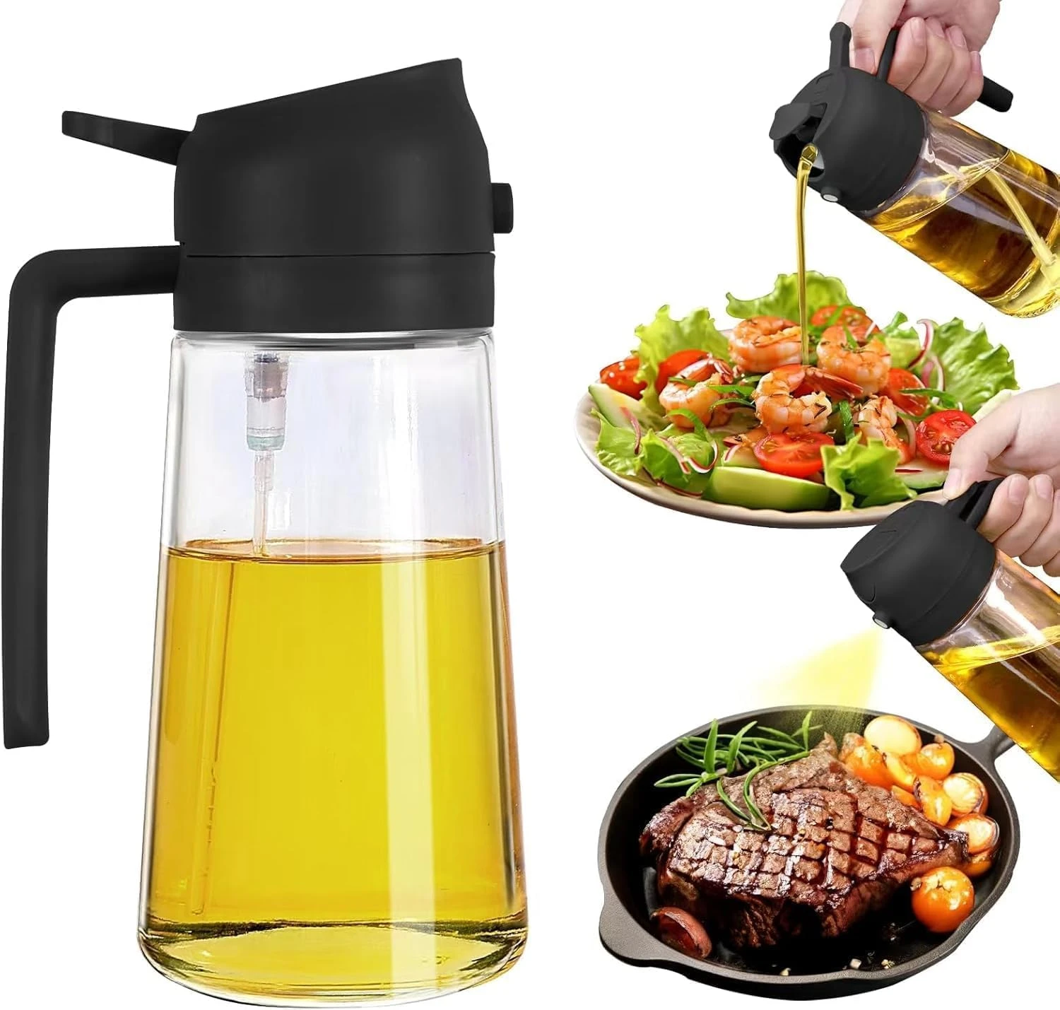 Glass Oil Sprayer Dispenser Bottle, 500ML - 500ml, Black view 5