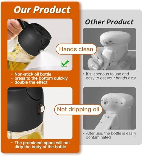 Glass Oil Sprayer Dispenser Bottle, 500ML - 500ml, Black view 7