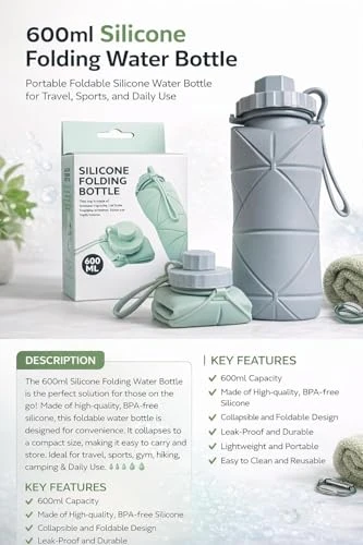 Water Bottle - 610ml, Silicone, Foldable view 7