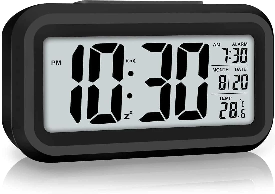 Digital Alarm Clock Automatic Sensor, Date - Black view 1