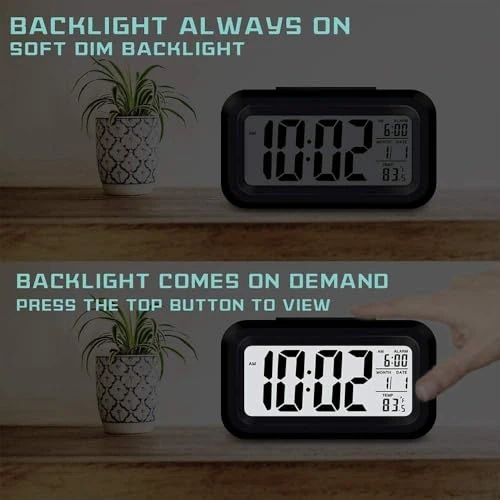 Digital Alarm Clock Automatic Sensor, Date - Black view 5