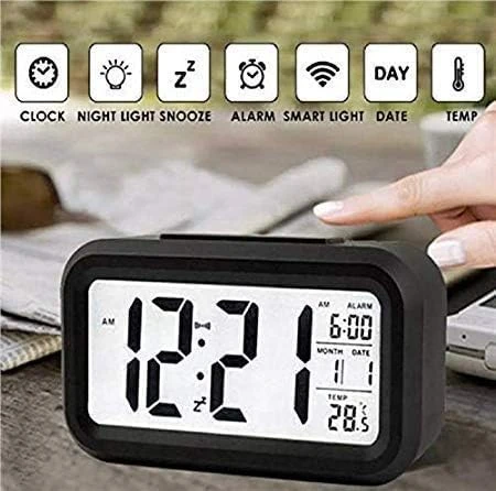 Digital Alarm Clock Automatic Sensor, Date - Black view 8