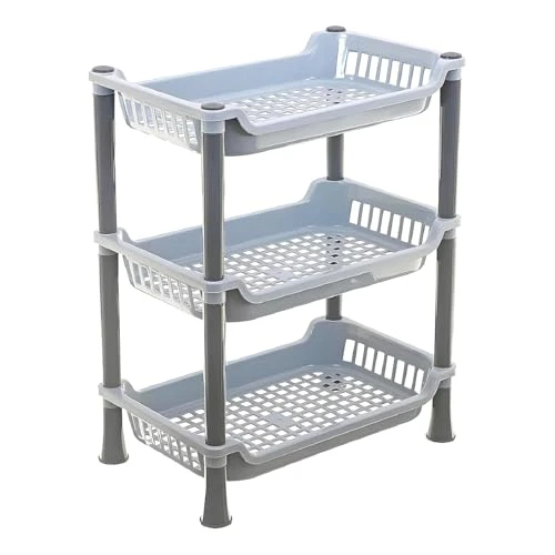 Plastic 3 Layer Multi-Purpose Kitchen Storage - Grey, Plastic view 1