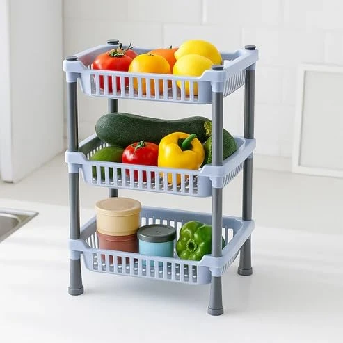 Plastic 3 Layer Multi-Purpose Kitchen Storage - Grey, Plastic view 2