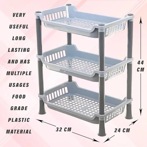 Plastic 3 Layer Multi-Purpose Kitchen Storage - Grey, Plastic view 4