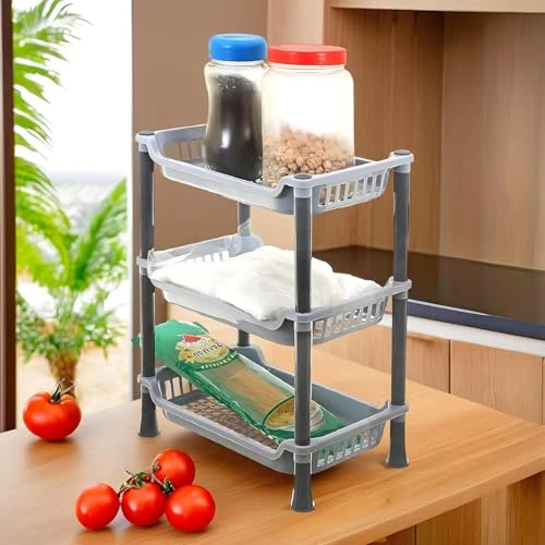 Plastic 3 Layer Multi-Purpose Kitchen Storage - Grey, Plastic view 5