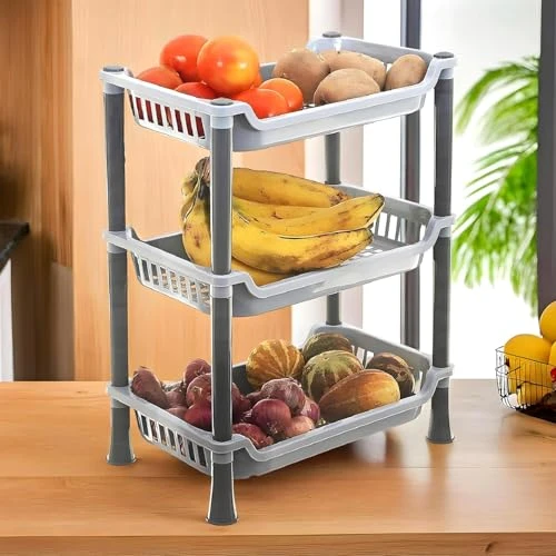 Plastic 3 Layer Multi-Purpose Kitchen Storage - Grey, Plastic view 8