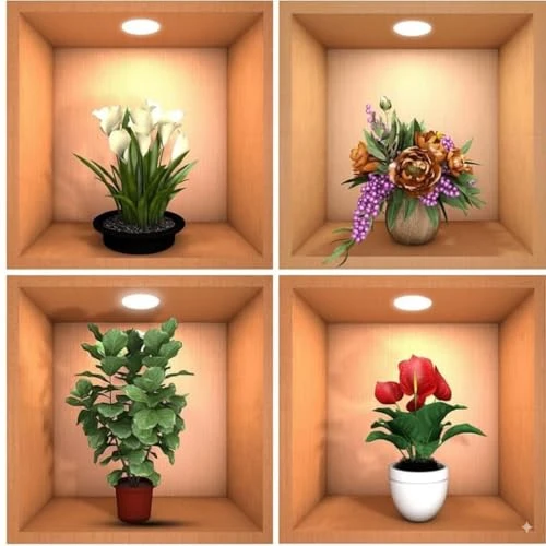 Simulation Green Plant Potted 3D Wall Sticker - Pack of 4, Green, Waterproof view 2