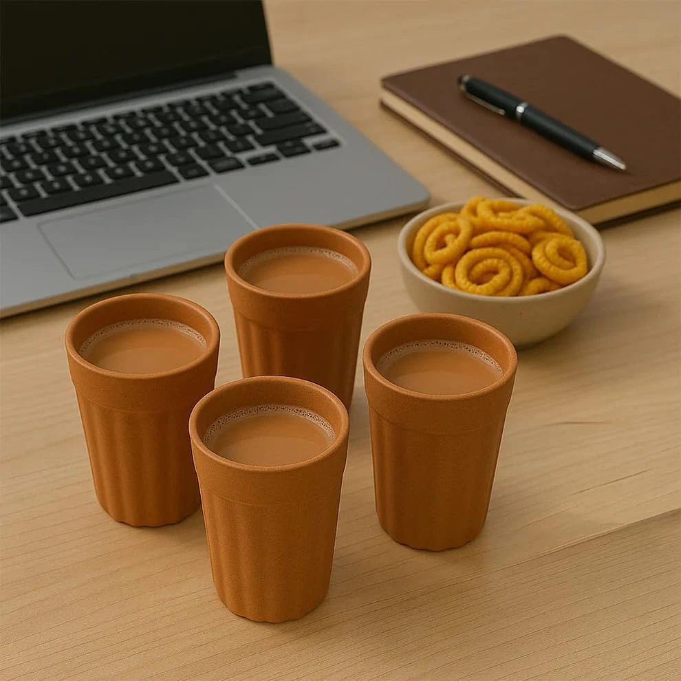 Set 6 Earth-Friendly Cutting Chai Cups - 100 Ml, Brown view 8