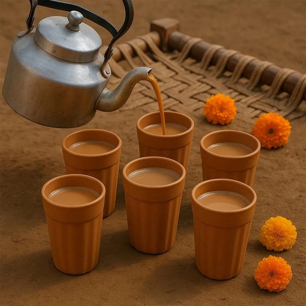 Set 6 Earth-Friendly Cutting Chai Cups - 100 Ml, Brown view 3