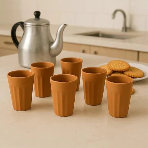Set 6 Earth-Friendly Cutting Chai Cups - 100 Ml, Brown view 4