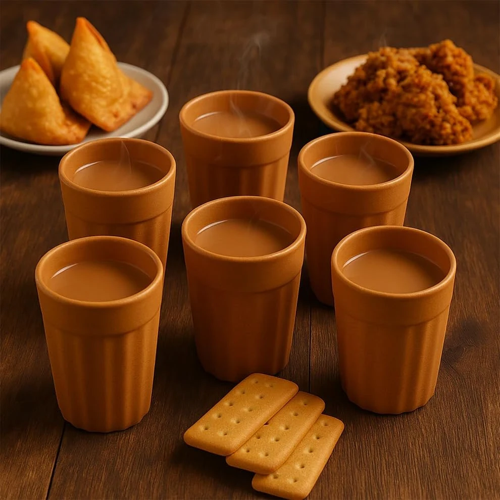 Set 6 Earth-Friendly Cutting Chai Cups - 100 Ml, Brown view 6