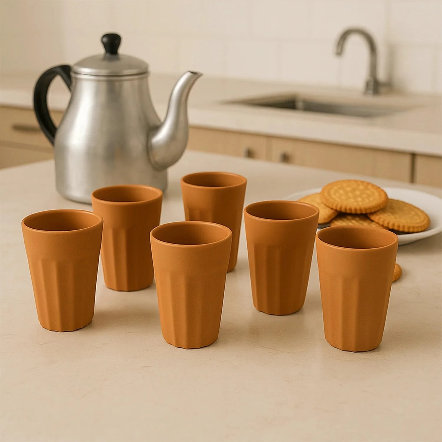 Set 6 Earth-Friendly Cutting Chai Cups - 100 Ml, Brown view 7