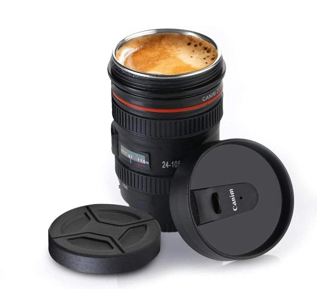 Plastic Camera Lens Shaped Coffee Mug - 350ml, Black, Plastic view 1