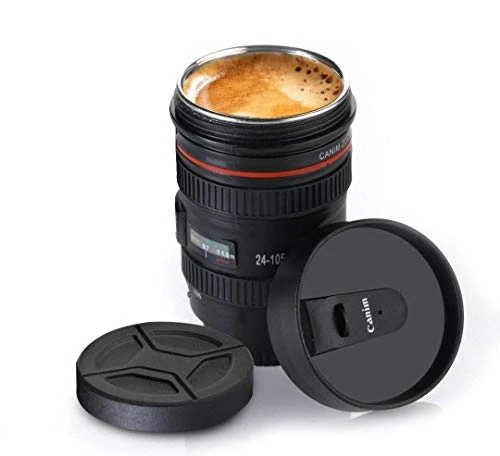 Plastic Camera Lens Shaped Coffee Mug - 350ml, Black, Plastic view 2