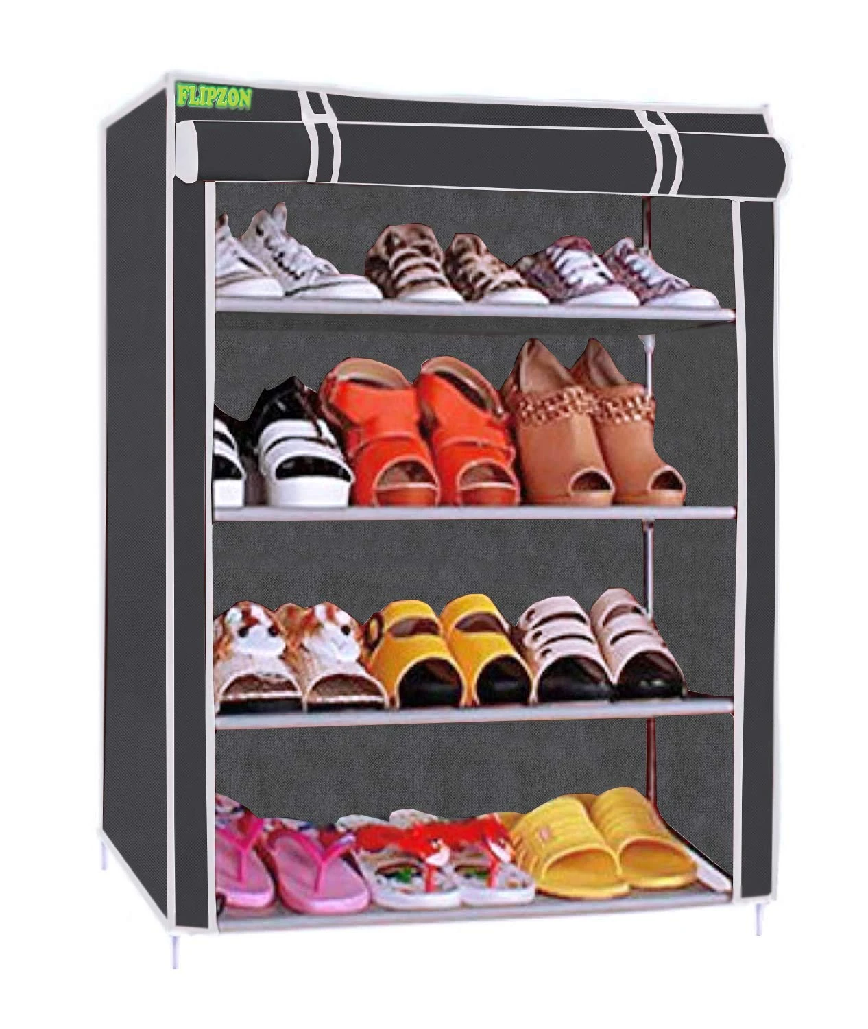 Foldable Shoe Rack - 4 Shelves, White, Portable view 7