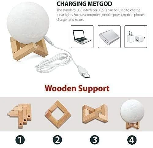 3D Moon Night Lamp - Wooden view 3