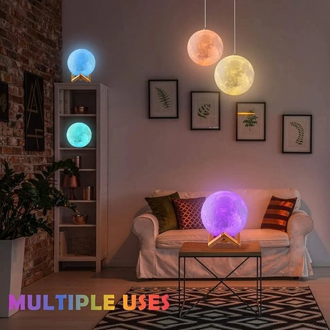3D Moon Night Lamp - Wooden view 4