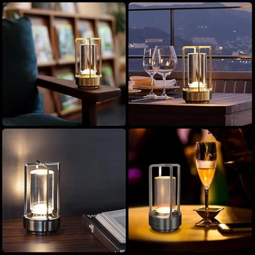 Cordless Table Lamp Indoor, Portable Metal - Gold, Portable, Rechargeable view 3