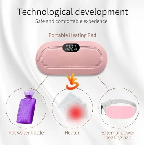 Design Studio Portable Cordless Heating Pad for Menstrual Cramps Relief, for Stomach, 3-Speed Temperature Adjustment and 4-Speed Massage Modes, Back and Belly Heating Pad for Women Pink Color view 3
