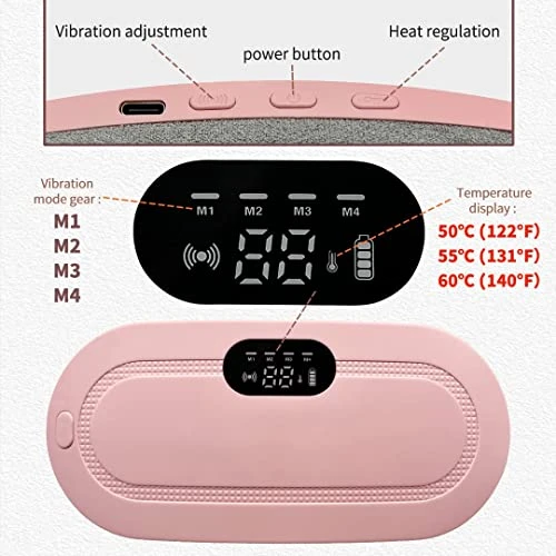 Design Studio Portable Cordless Heating Pad for Menstrual Cramps Relief, for Stomach, 3-Speed Temperature Adjustment and 4-Speed Massage Modes, Back and Belly Heating Pad for Women Pink Color view 4
