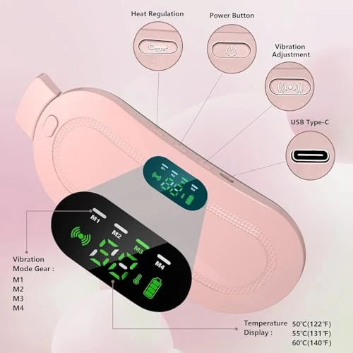 Design Studio Portable Cordless Heating Pad for Menstrual Cramps Relief, for Stomach, 3-Speed Temperature Adjustment and 4-Speed Massage Modes, Back and Belly Heating Pad for Women Pink Color view 7