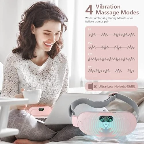 Design Studio Portable Cordless Heating Pad for Menstrual Cramps Relief, for Stomach, 3-Speed Temperature Adjustment and 4-Speed Massage Modes, Back and Belly Heating Pad for Women Pink Color view 8