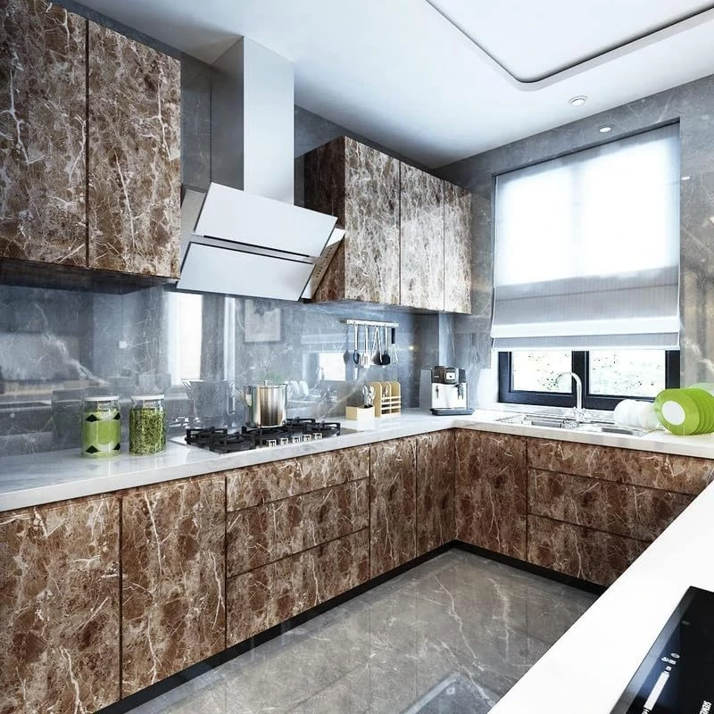 Design Studio Marble Waterproof Oil Proof Wall Paper Furniture Kitchen, Cabinets, Almirah, Tabletop, Plastic Table, Wooden Table, Wardrobe,PVC DIY Self Adhesive Sticker (60x200 cm) (Lite Brown Marble) view 3