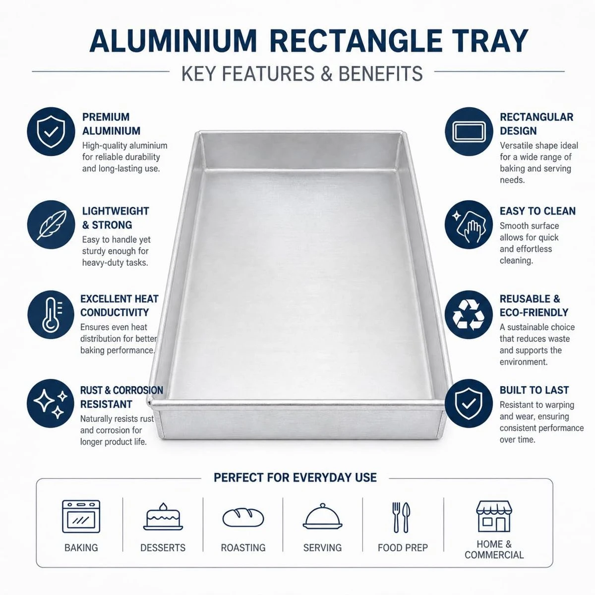 iINTELLIGENCEi Aluminium Rectangular Cake Tray, 31 x 21 x 5 cm, 1 Qty view 2