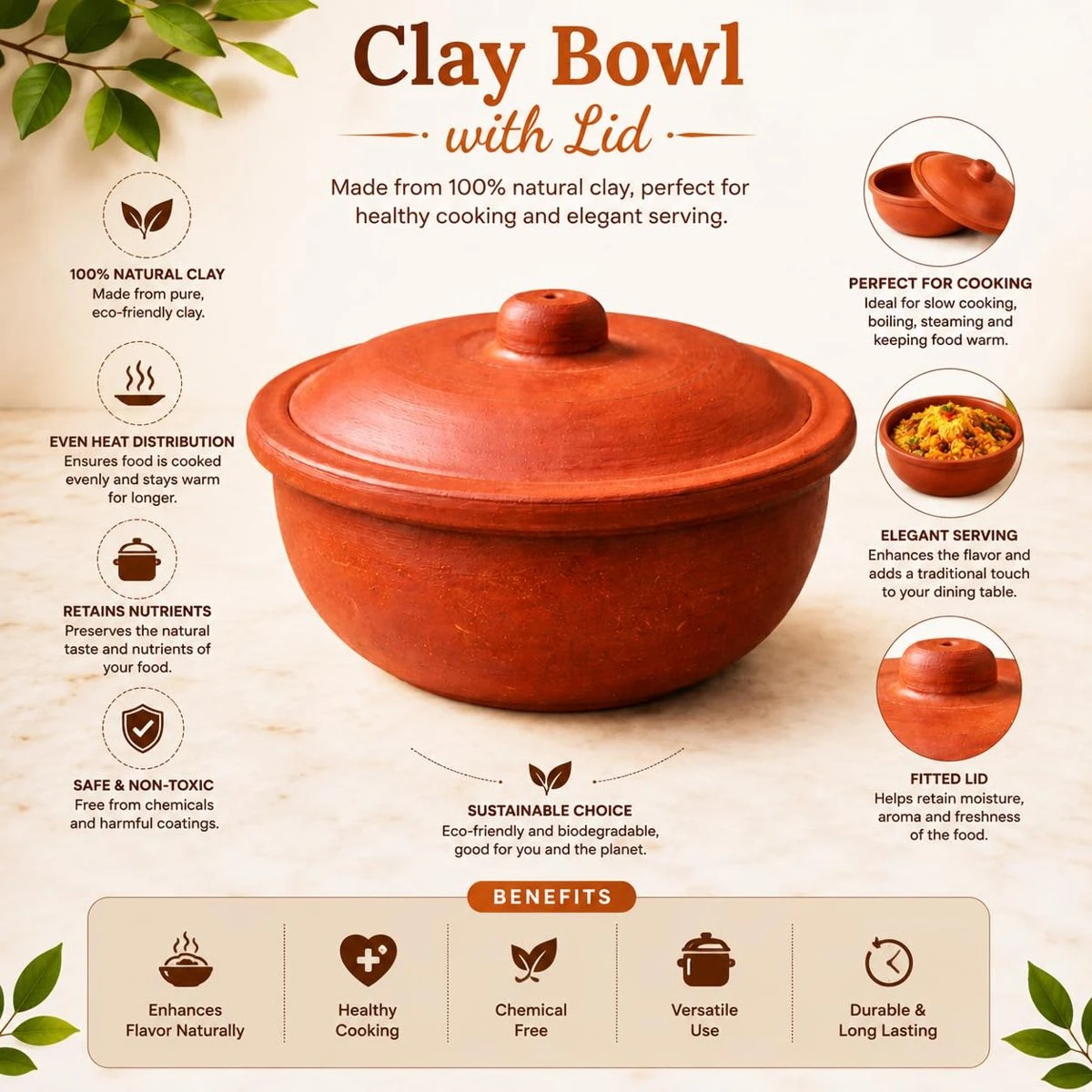 iINTELLIGENCEi Clay Bowl with Lid, Mann Chatti, Terracotta, 14.5 cm, 1 Qty view 6