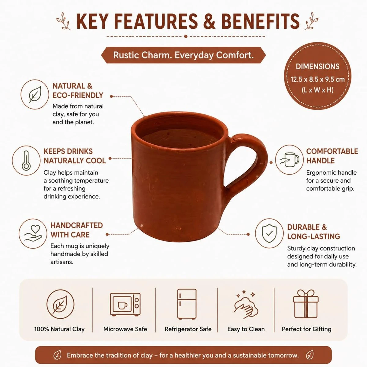 iINTELLIGENCEi Clay Coffee Mug Kulhad, 375 ml, Terracotta, 2 Qty view 2