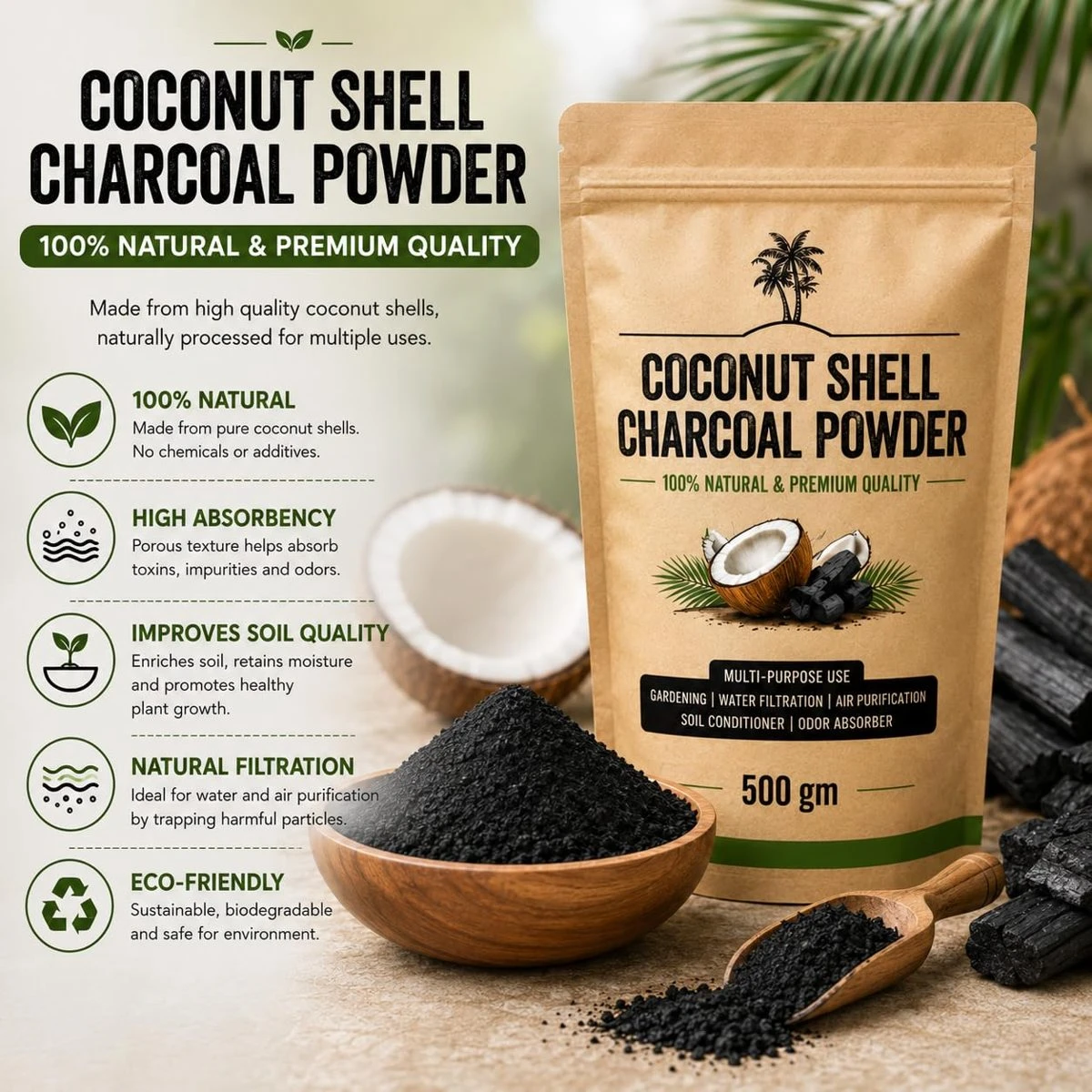 Coconut Charcoal Powder 500g, 1 Qty view 5