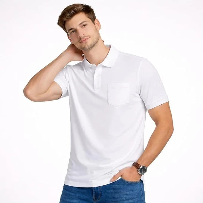 Men's Polyester Polo T-Shirt, Pocket, White, L, 1 Qty view 6